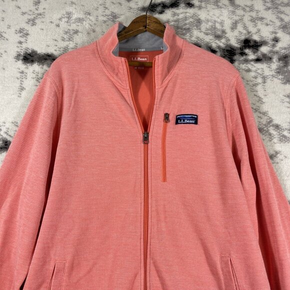 LL Bean Traditional Fit Sweatshirt Mens Size Medium Salmon Pink Full Zip Pockets - Picture 4 of 14